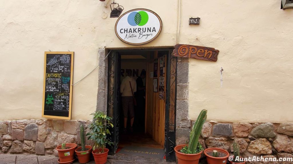 front door of chakruna burgers in cusco peru