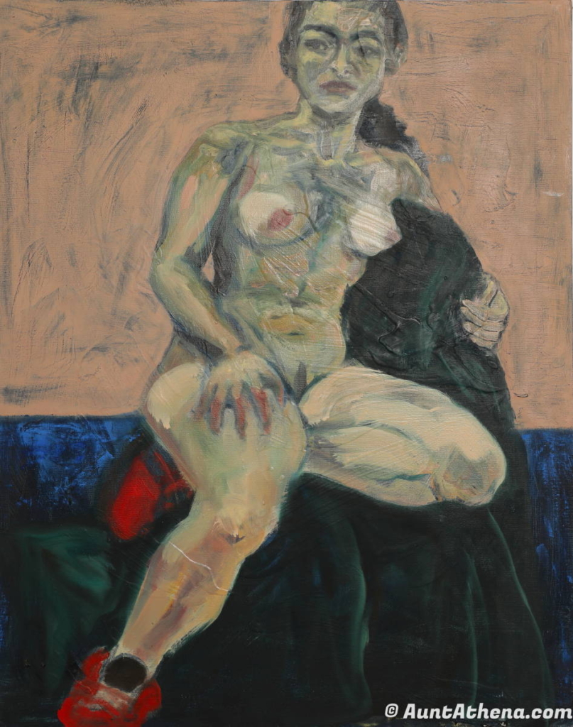 nude painting of Athena sitting